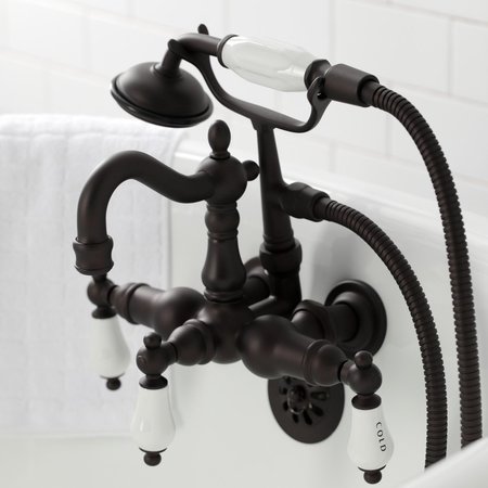 Kingston Brass CA1009T5 3-3/8" Tub Wall Mount Clawfoot Tub Faucet with Hand Shower, Oil Rubbed Bronze CA1009T5